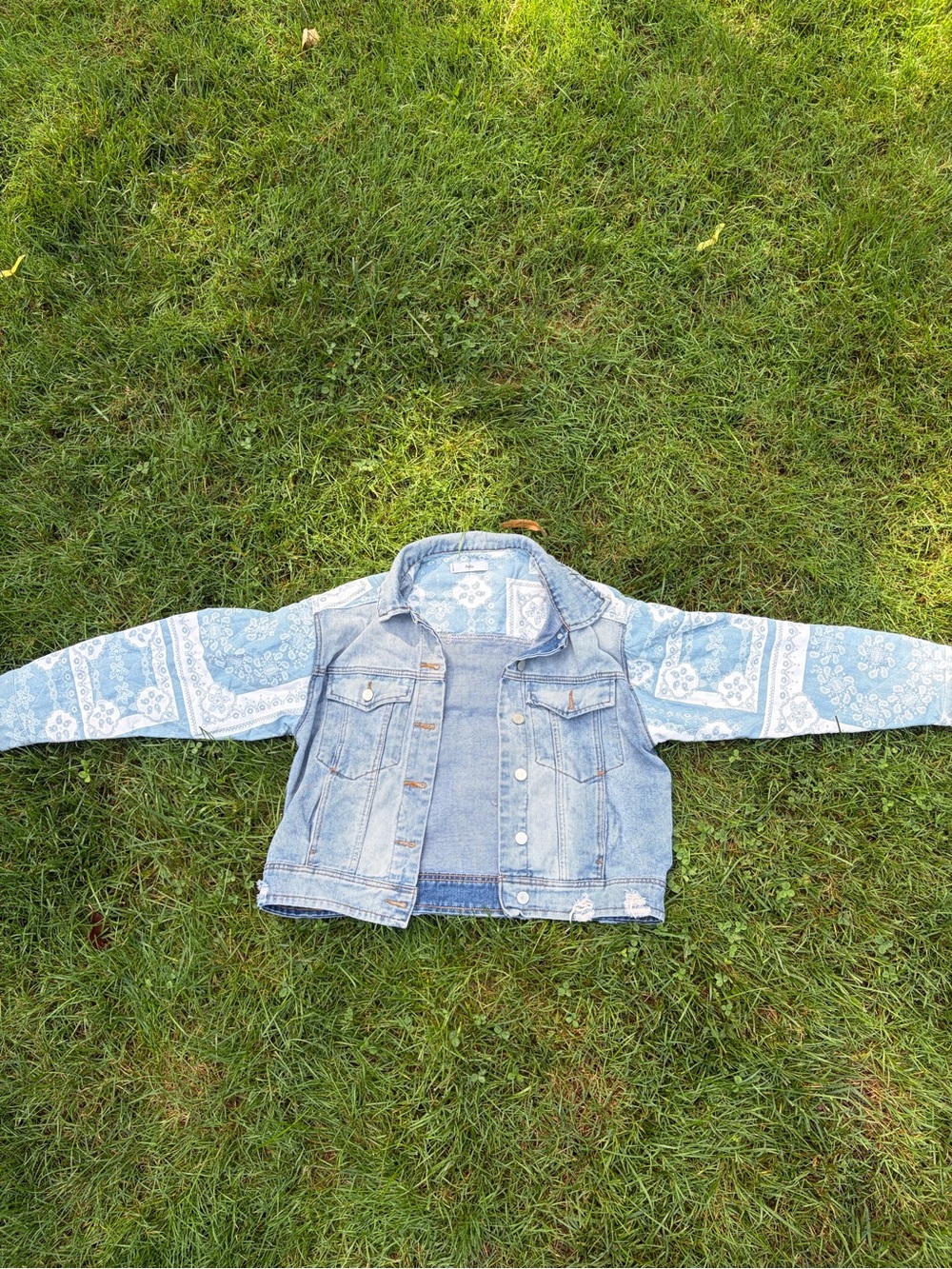Adika Light Blue Denim Jacket with Printed Bandana Sleeves